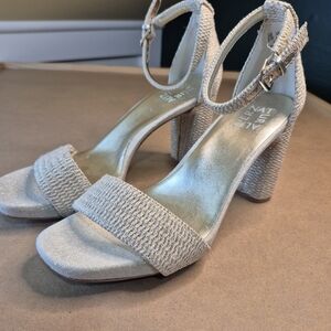 Naturalizer Cream Textured Block Heel Ankle-Strap Sandals